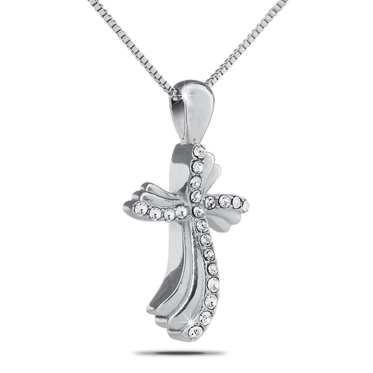 White Stones Cross Silver Pendant